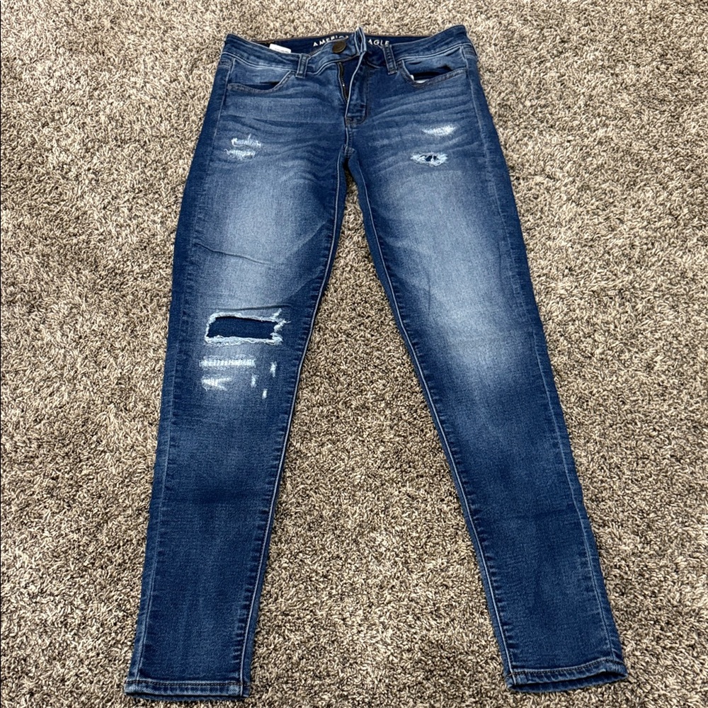 American Eagle Outfitters Dark Blue Distressed Skinny Jeans